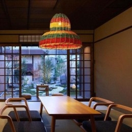 Bamboo And Rattan Pendant Light Colorful Striped Interval Handwoven Lamp Shade Ceiling Lamp