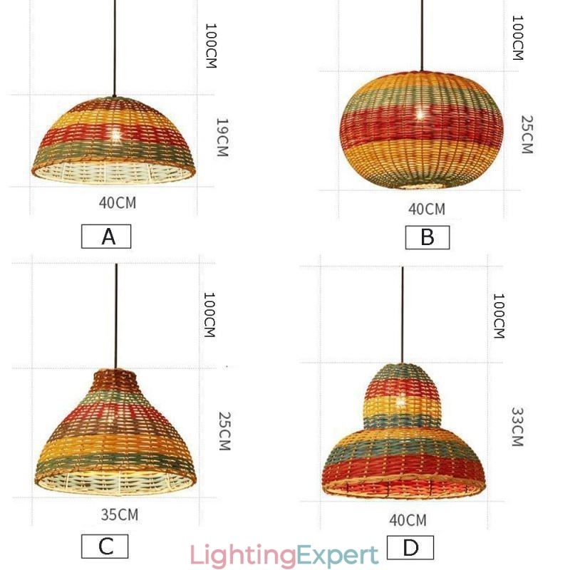 Bamboo And Rattan Pendant Light Colorful Striped Interval Handwoven Lamp Shade Ceiling Lamp