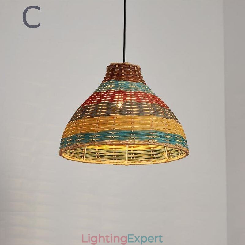 Bamboo And Rattan Pendant Light Colorful Striped Interval Handwoven Lamp Shade Ceiling Lamp