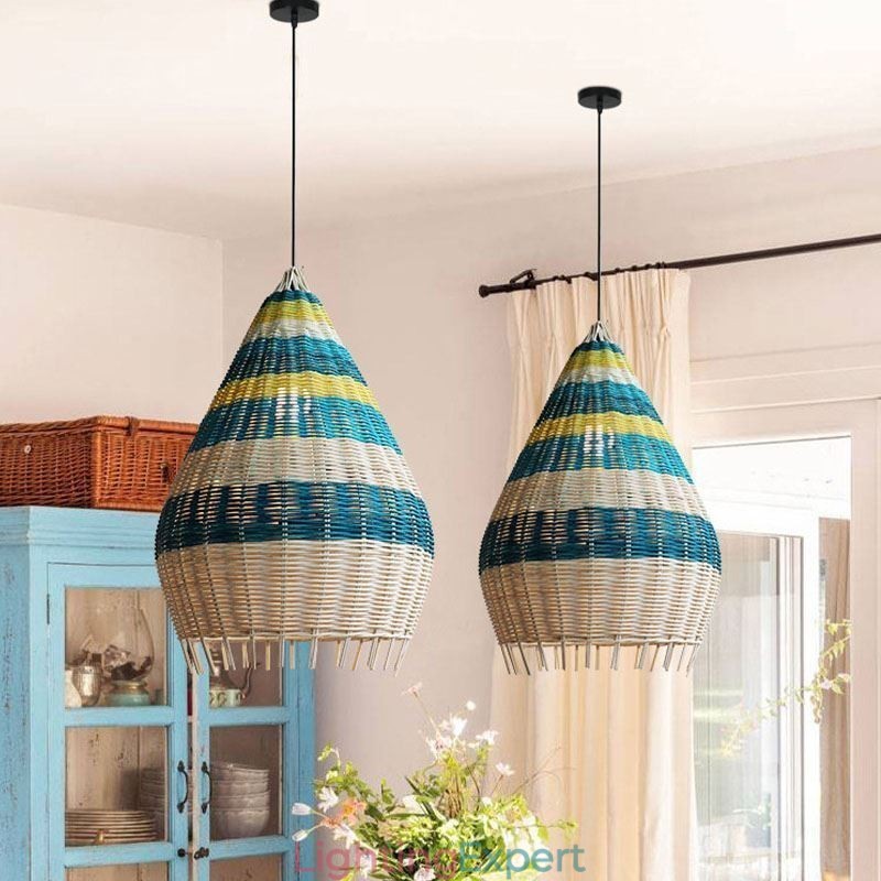 Bamboo And Rattan Pendant Light Striped Interval Handwoven Lampshade Ceiling Lamp