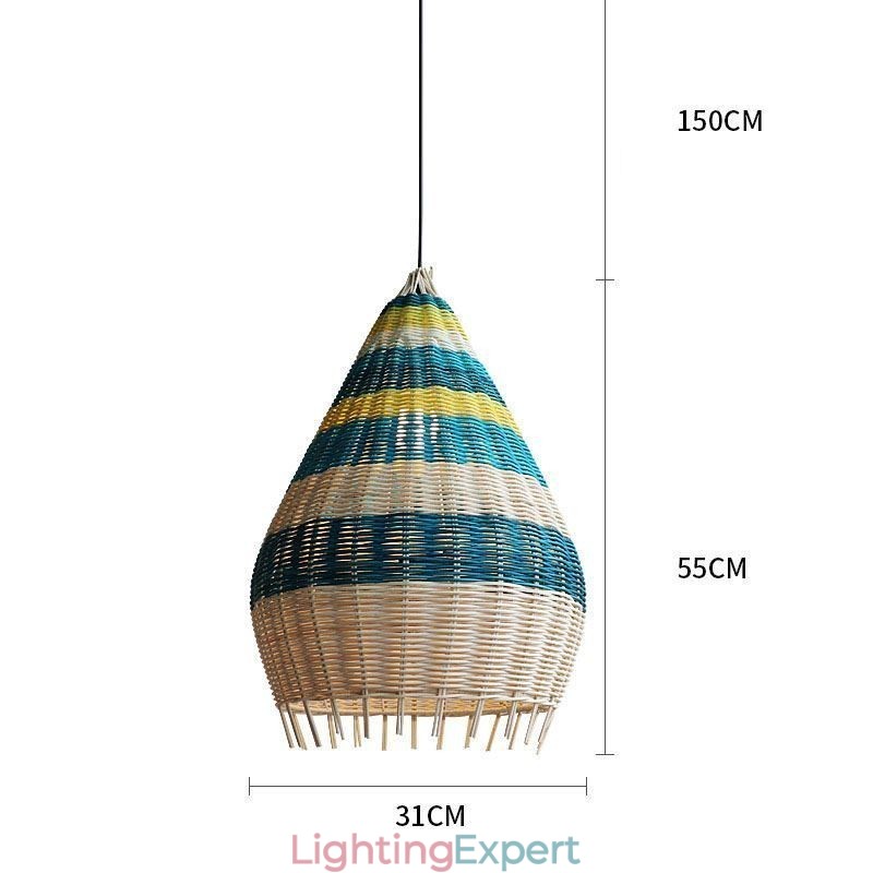 Bamboo And Rattan Pendant Light Striped Interval Handwoven Lampshade Ceiling Lamp