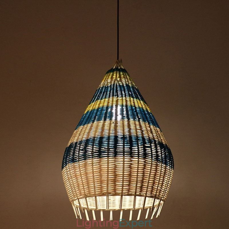Bamboo And Rattan Pendant Light Striped Interval Handwoven Lampshade Ceiling Lamp