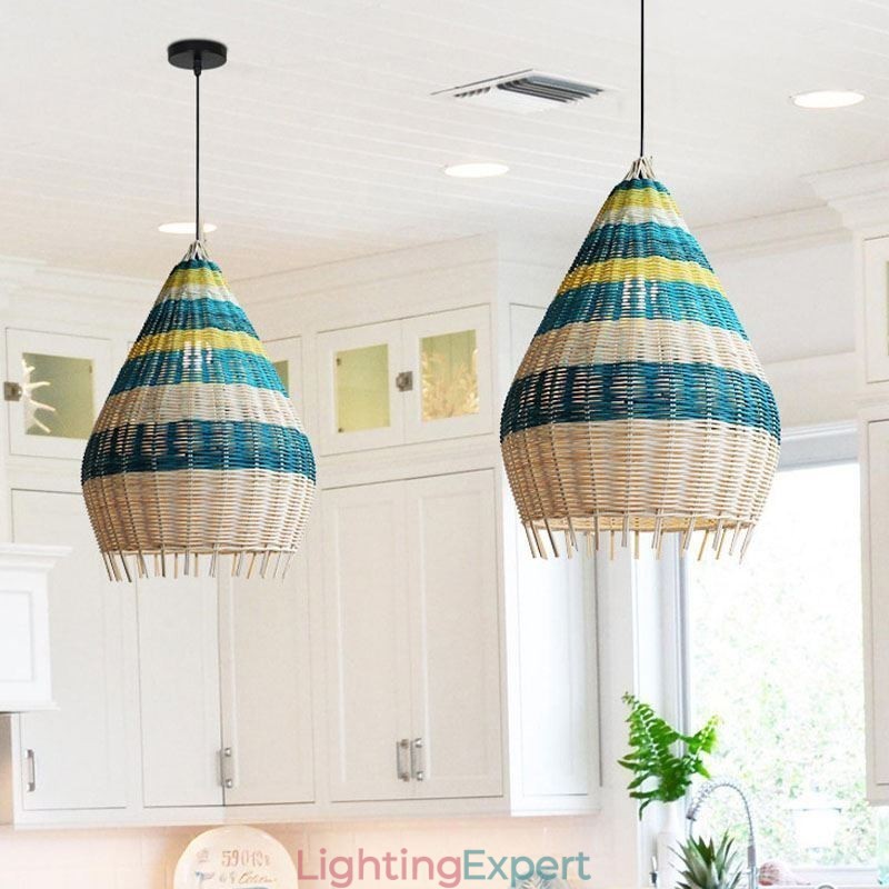 Bamboo And Rattan Pendant Light Striped Interval Handwoven Lampshade Ceiling Lamp