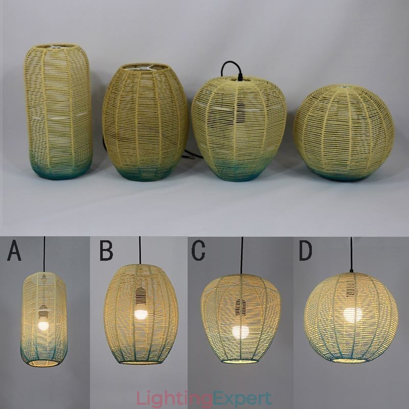 Paper Rope Pendant Light Country Retro Gradient Blue Ceiling Lamp