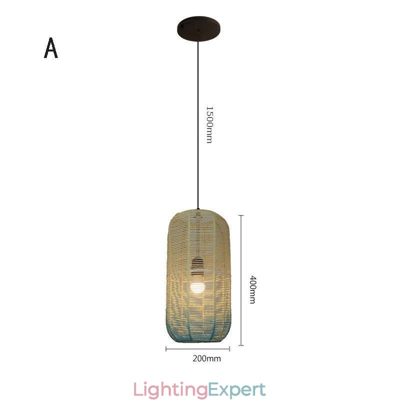 Paper Rope Pendant Light Country Retro Gradient Blue Ceiling Lamp