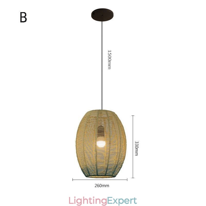 Paper Rope Pendant Light Country Retro Gradient Blue Ceiling Lamp