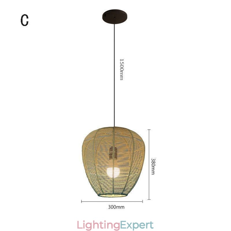 Paper Rope Pendant Light Country Retro Gradient Blue Ceiling Lamp