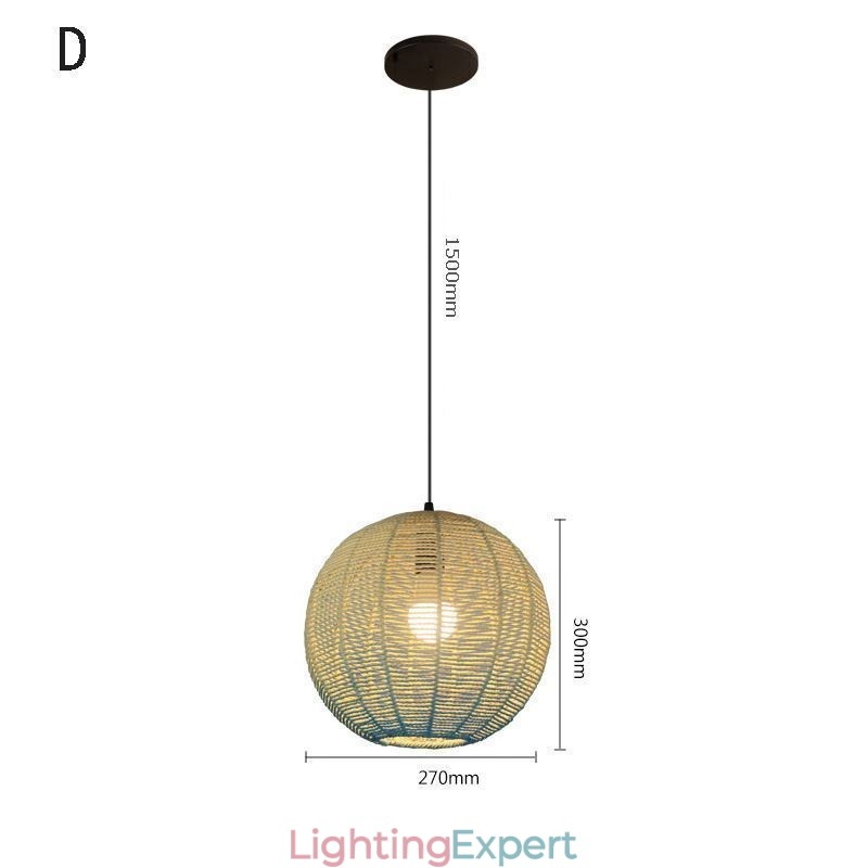 Paper Rope Pendant Light Country Retro Gradient Blue Ceiling Lamp