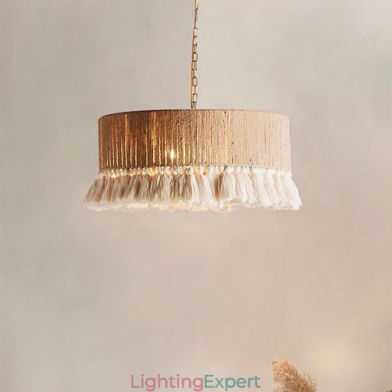 Retro Pendant Light Bohemian Style Hemp Rope Tassel Ceiling Light