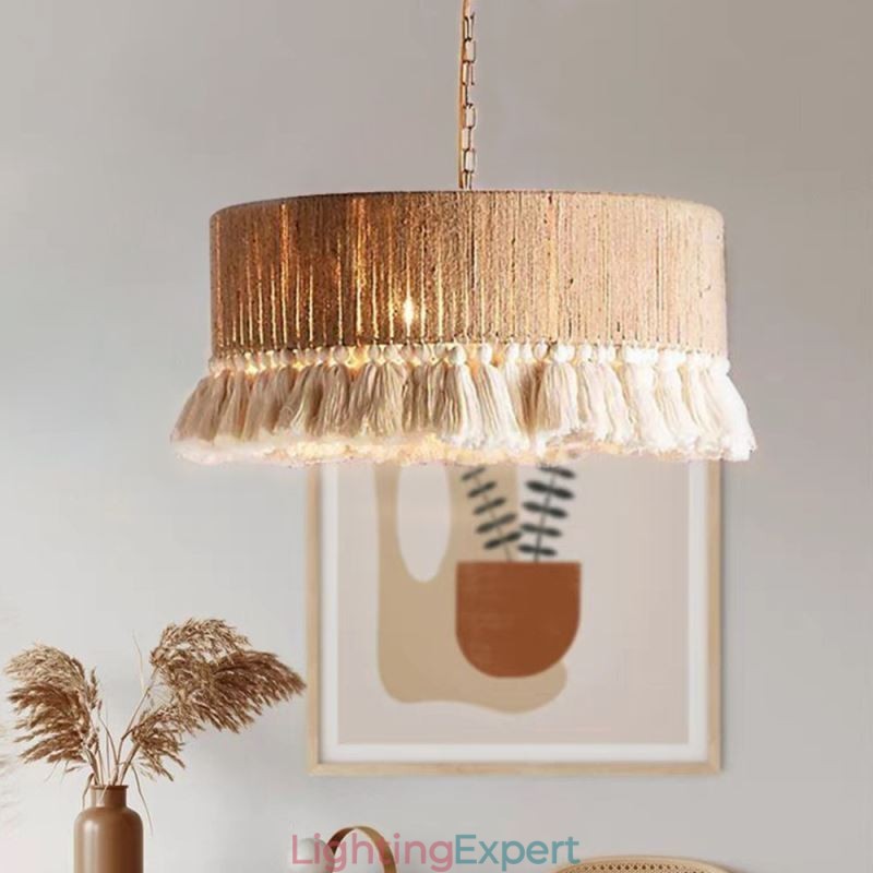 Retro Pendant Light Bohemian Style Hemp Rope Tassel Ceiling Light