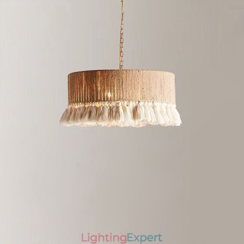 Retro Pendant Light Bohemian Style Hemp Rope Tassel Ceiling Light
