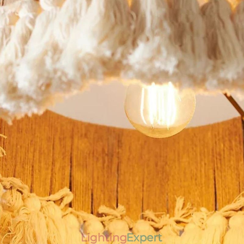 Retro Pendant Light Bohemian Style Hemp Rope Tassel Ceiling Light