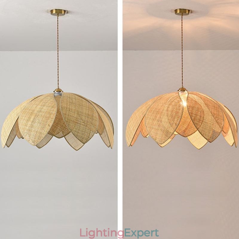 Rattan Lotus Pendant Light Cafe Retro Rattan Art Ceiling Light