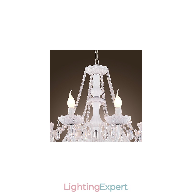 Chandelier White Crystal Modern Living 8 Lights