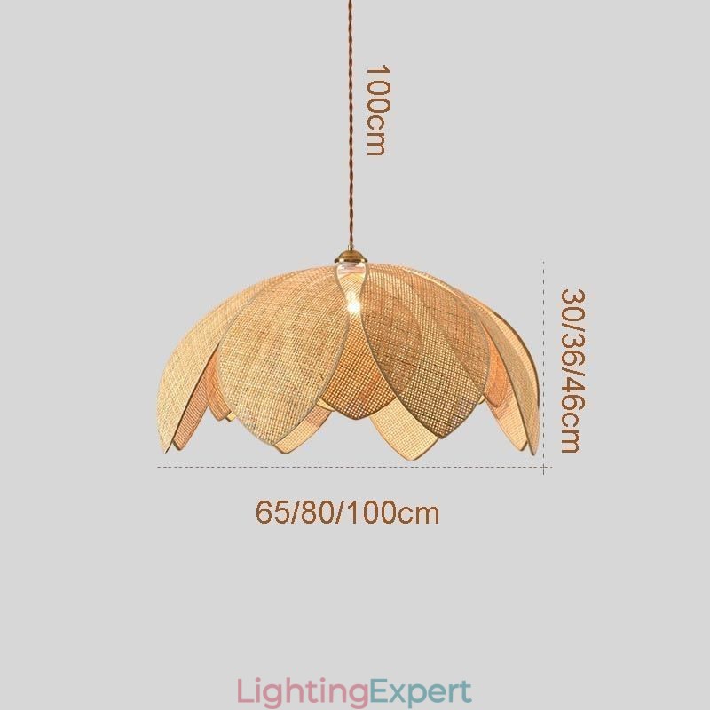 Rattan Lotus Pendant Light Cafe Retro Rattan Art Ceiling Light