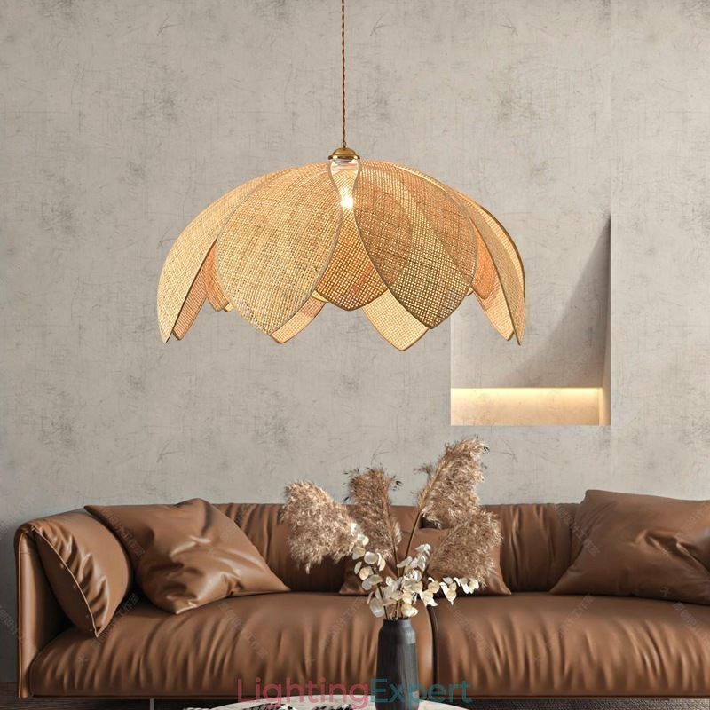 Rattan Lotus Pendant Light Cafe Retro Rattan Art Ceiling Light