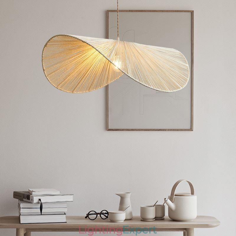 Retro Pendant Light Creative Wabi Sabi Straw Hat Hemp Rope Ceiling Light
