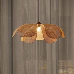 Rattan Petal Pendant Light Wabi Sabi Style Hand Woven Rattan Ceiling Light