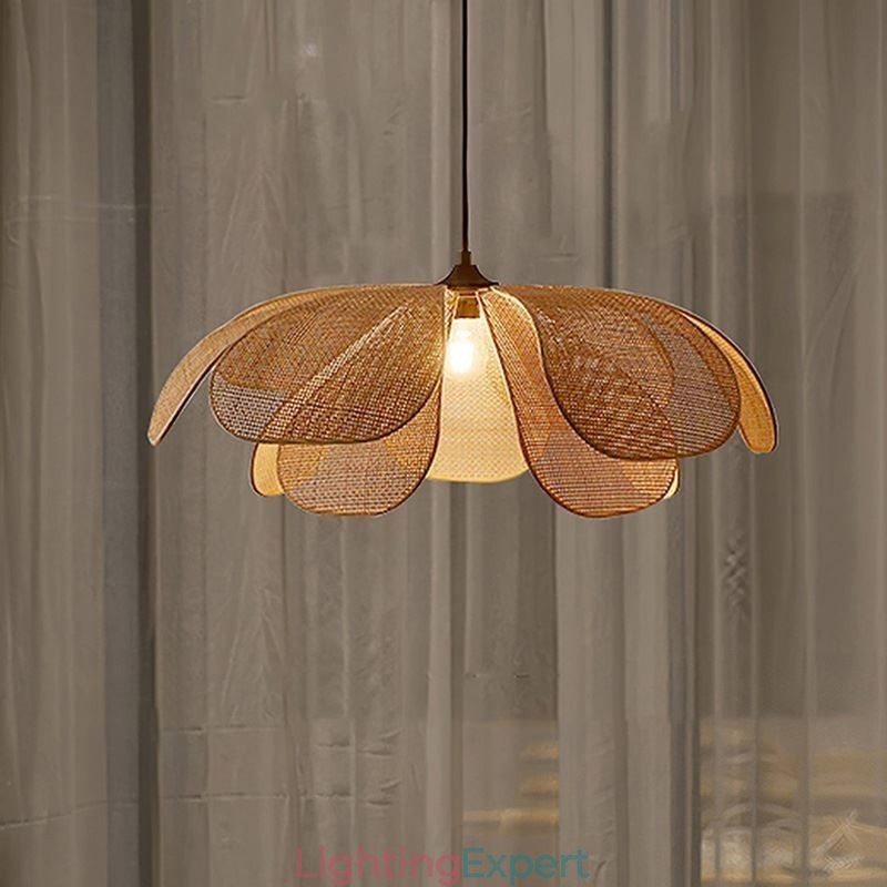Rattan Petal Pendant Light Wabi Sabi Style Hand Woven Rattan Ceiling Light