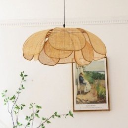 Rattan Petal Pendant Light Wabi Sabi Style Hand Woven Rattan Ceiling Light