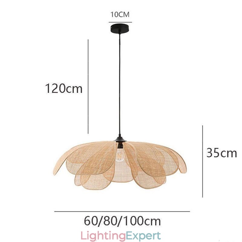 Rattan Petal Pendant Light Wabi Sabi Style Hand Woven Rattan Ceiling Light