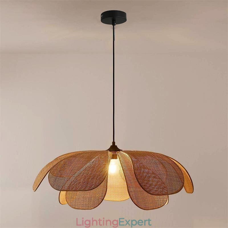 Rattan Petal Pendant Light Wabi Sabi Style Hand Woven Rattan Ceiling Light