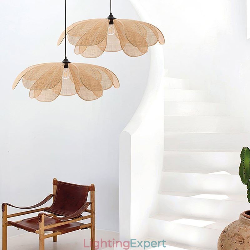 Rattan Petal Pendant Light Wabi Sabi Style Hand Woven Rattan Ceiling Light