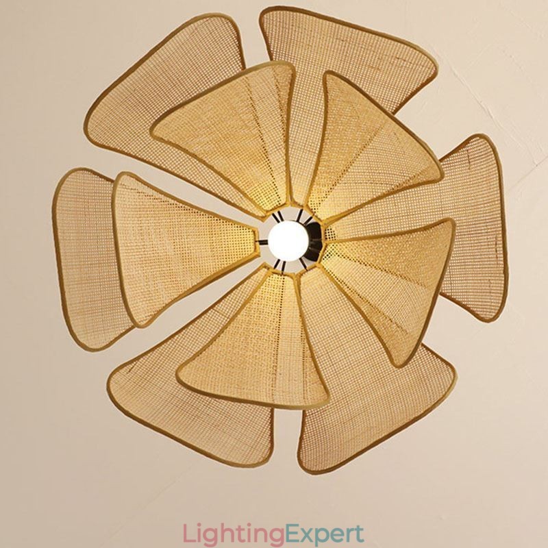 Rattan Petal Pendant Light Wabi Sabi Style Hand Woven Rattan Ceiling Light