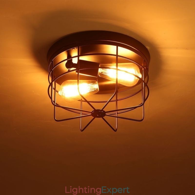 Industrial Metal Cage Ceiling Light Rustic Flush Mount Lamp Fixture