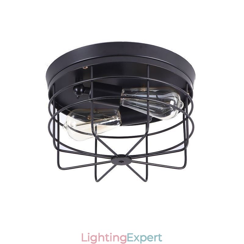 Industrial Metal Cage Ceiling Light Rustic Flush Mount Lamp Fixture