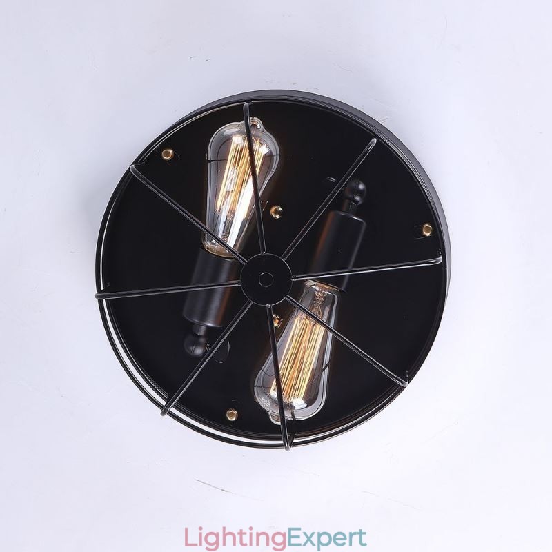 Industrial Metal Cage Ceiling Light Rustic Flush Mount Lamp Fixture