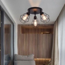 Industrial Flush Mount Ceiling Light Fixture 3 Light Metal Cage Ceiling Lamp