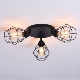 Industrial Flush Mount Ceiling Light Fixture 3 Light Metal Cage Ceiling Lamp