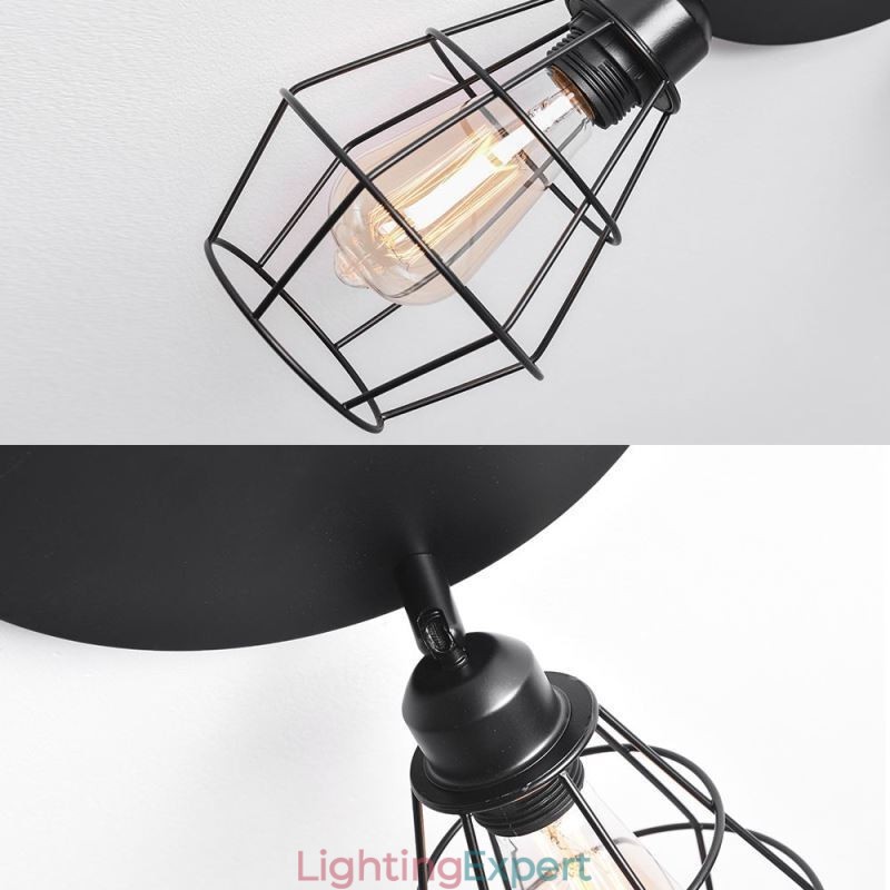 Industrial Flush Mount Ceiling Light Fixture 3 Light Metal Cage Ceiling Lamp