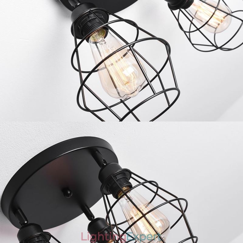 Industrial Flush Mount Ceiling Light Fixture 3 Light Metal Cage Ceiling Lamp