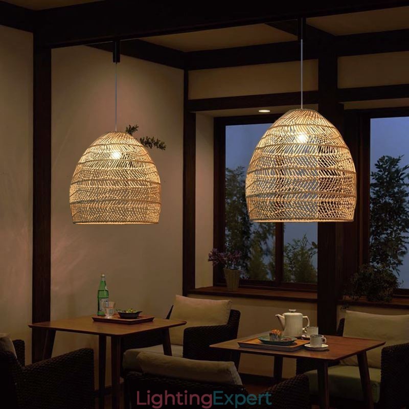 Hand Woven Pendant Light Rattan Hanging Light Farmhouse