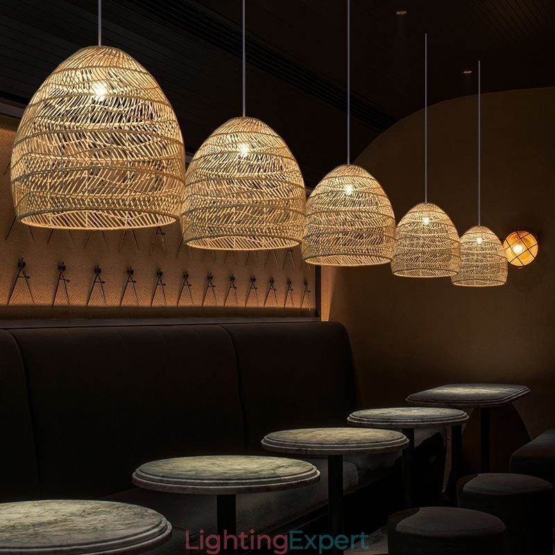 Hand Woven Pendant Light Rattan Hanging Light Farmhouse