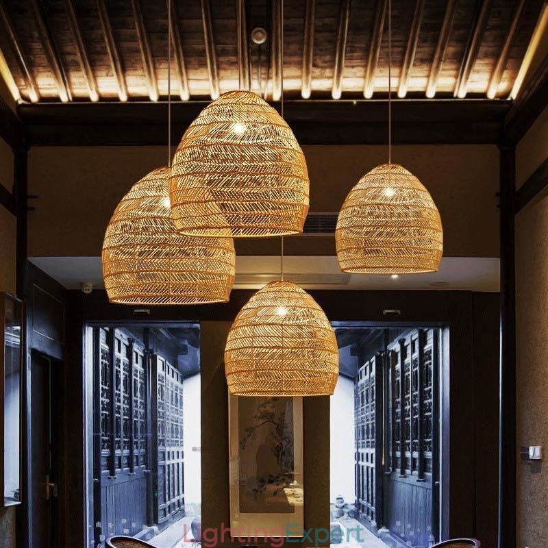 Hand Woven Pendant Light Rattan Hanging Light Farmhouse