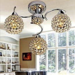 Modern Contemporary Crystal Electroplated Metal Pendant Light Flush Mount