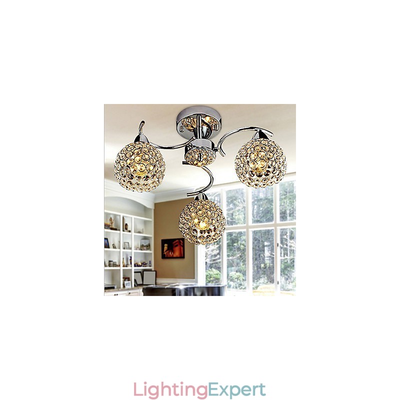 Modern Contemporary Crystal Electroplated Metal Pendant Light Flush Mount
