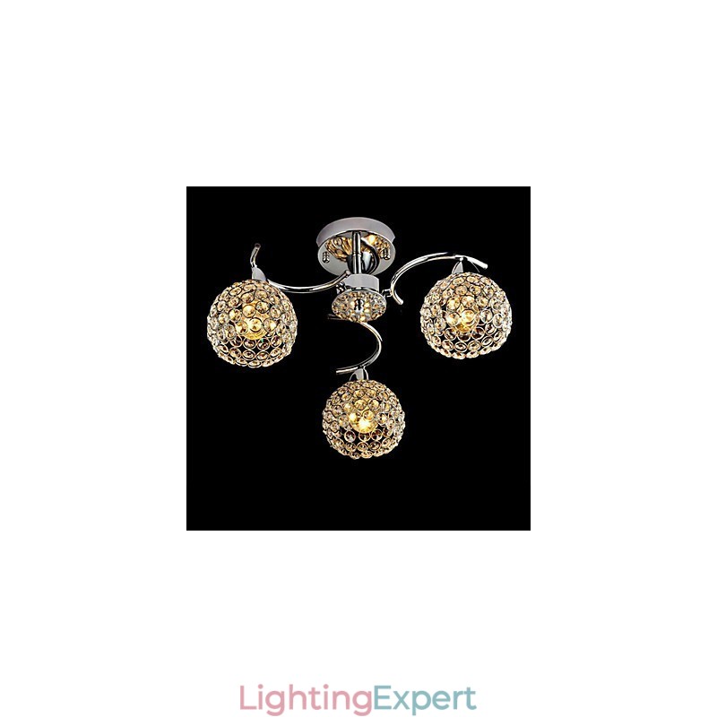 Modern Contemporary Crystal Electroplated Metal Pendant Light Flush Mount