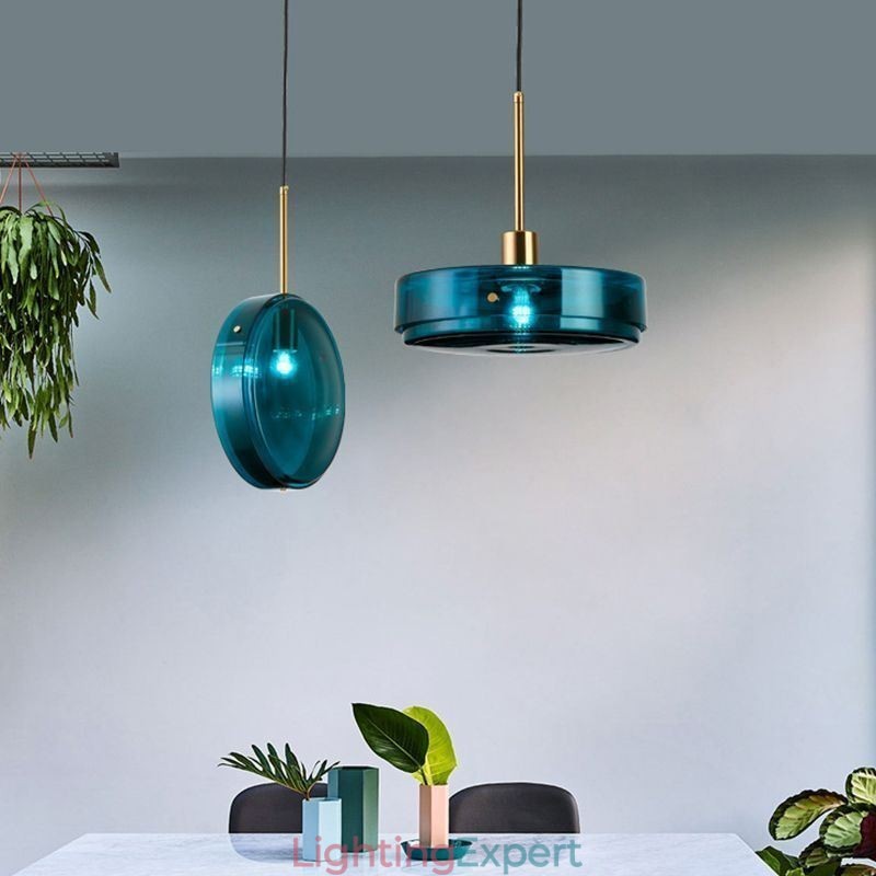 Round Cake Glass Pendant Light Modern Minimalist Wrought Iron Ceiling Light