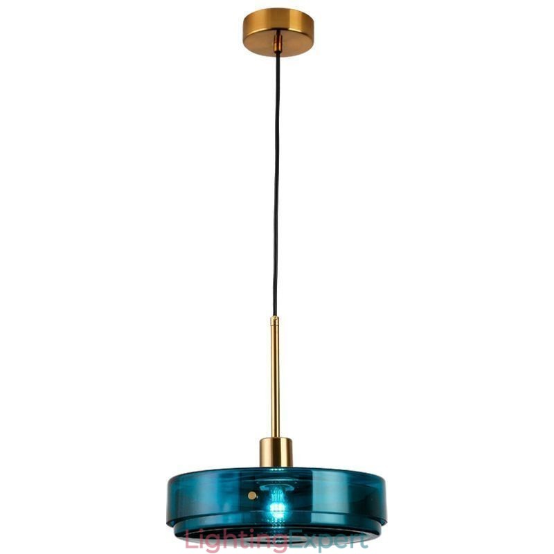 Round Cake Glass Pendant Light Modern Minimalist Wrought Iron Ceiling Light