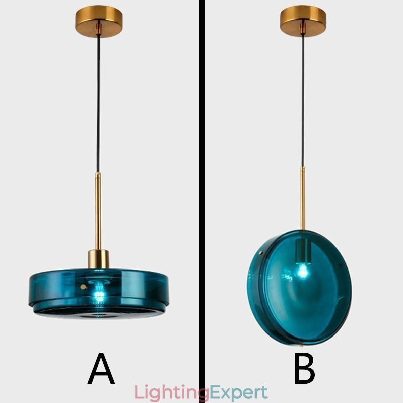Round Cake Glass Pendant Light Modern Minimalist Wrought Iron Ceiling Light
