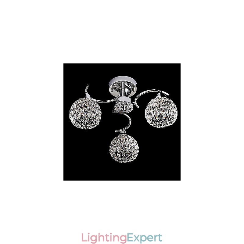 Modern Contemporary Crystal Electroplated Metal Pendant Light Flush Mount