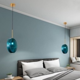 Round Cake Glass Pendant Light Modern Minimalist Wrought Iron Ceiling Light