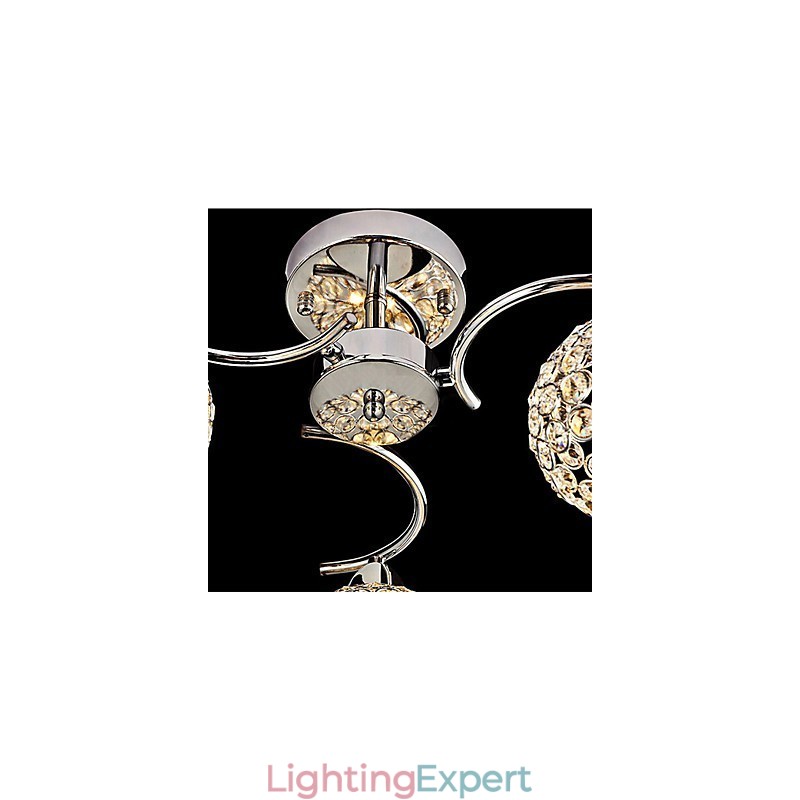 Modern Contemporary Crystal Electroplated Metal Pendant Light Flush Mount