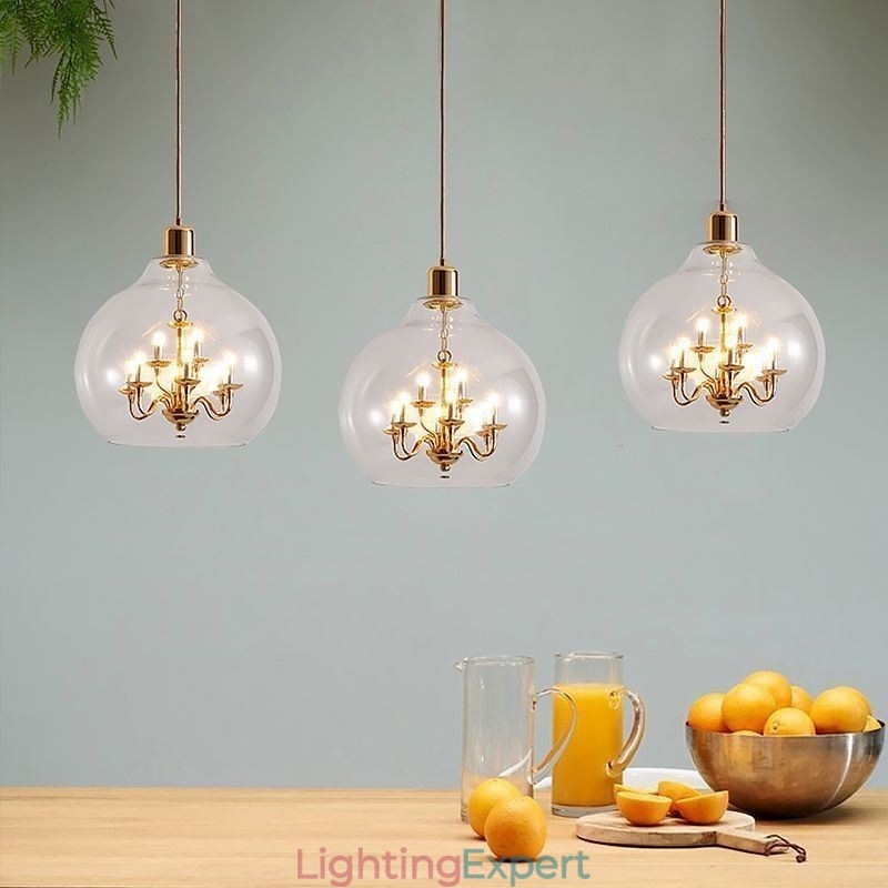 Glass Pendant Light Modern Minimalist Wrought Iron Ceiling Light 9 Lights