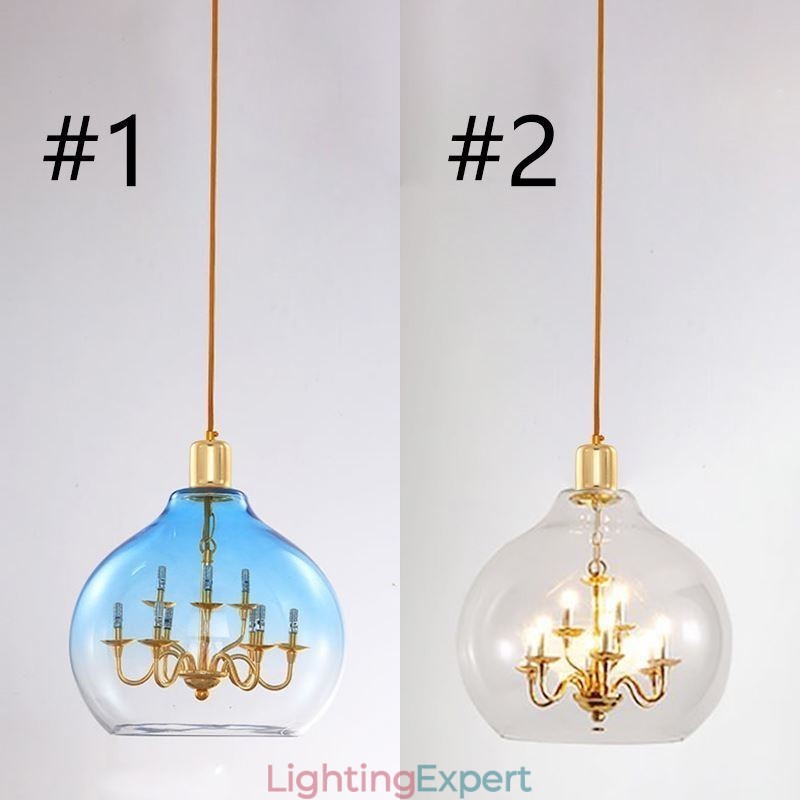 Glass Pendant Light Modern Minimalist Wrought Iron Ceiling Light 9 Lights