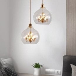Glass Pendant Light Modern Minimalist Wrought Iron Ceiling Light 9 Lights